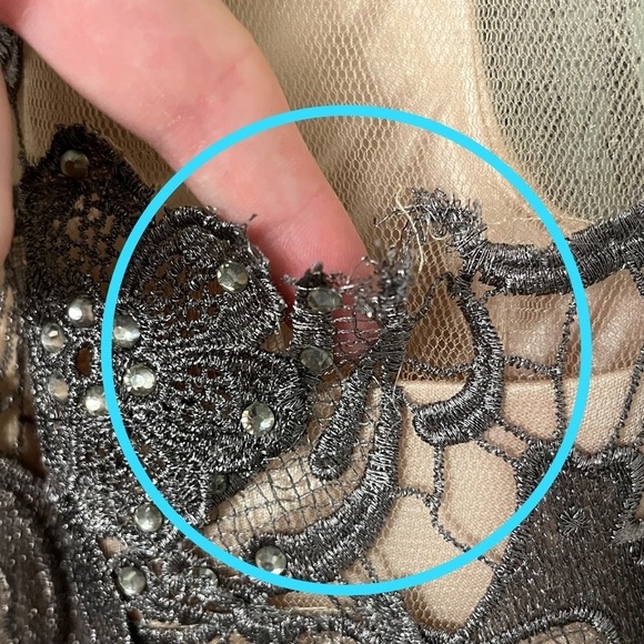 🩶Dave & Johnny Embroidered Illusion Cocktail Dress | Gunmetal Silver | Size 7/8 - Picture 16 of 16